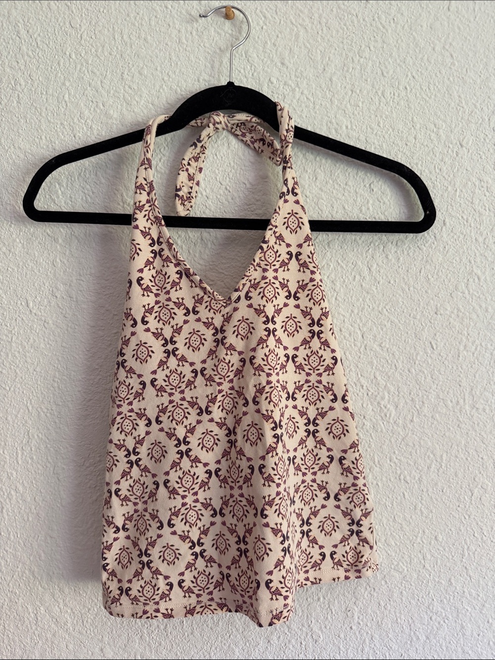 Y2K GAP Cream Halter Camisole with Maroon Floral Print
